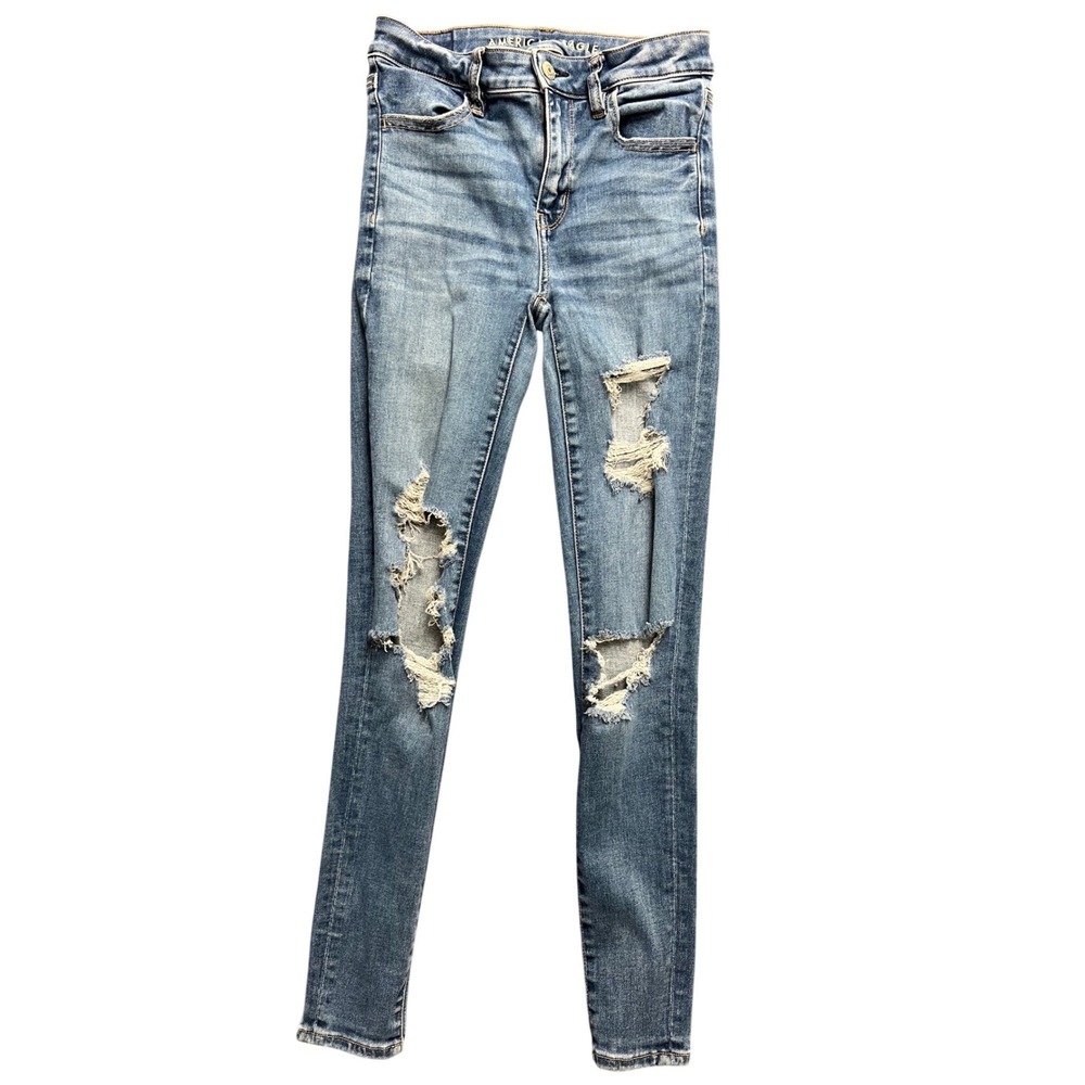 American Eagle Next Level Stretch Skinny Jeans Medium Wash Distressed Ripped 00R